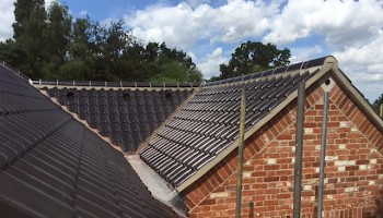 N&T Brown Roofing, Mattishall, Pitched Black Roof with Scaffolding